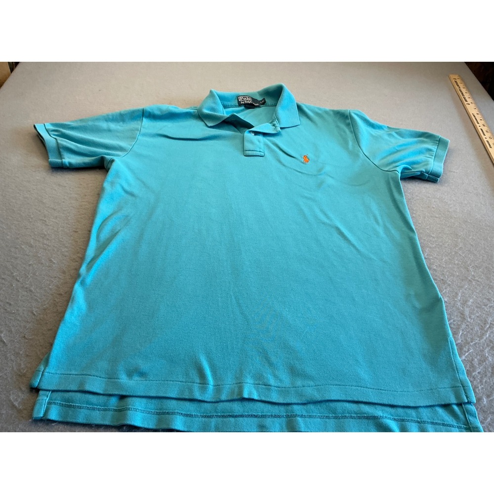 Polo‎ Ralph Lauren Vintage Polo Shirt Orange Pony Turquoise Blue L Mens Classic
